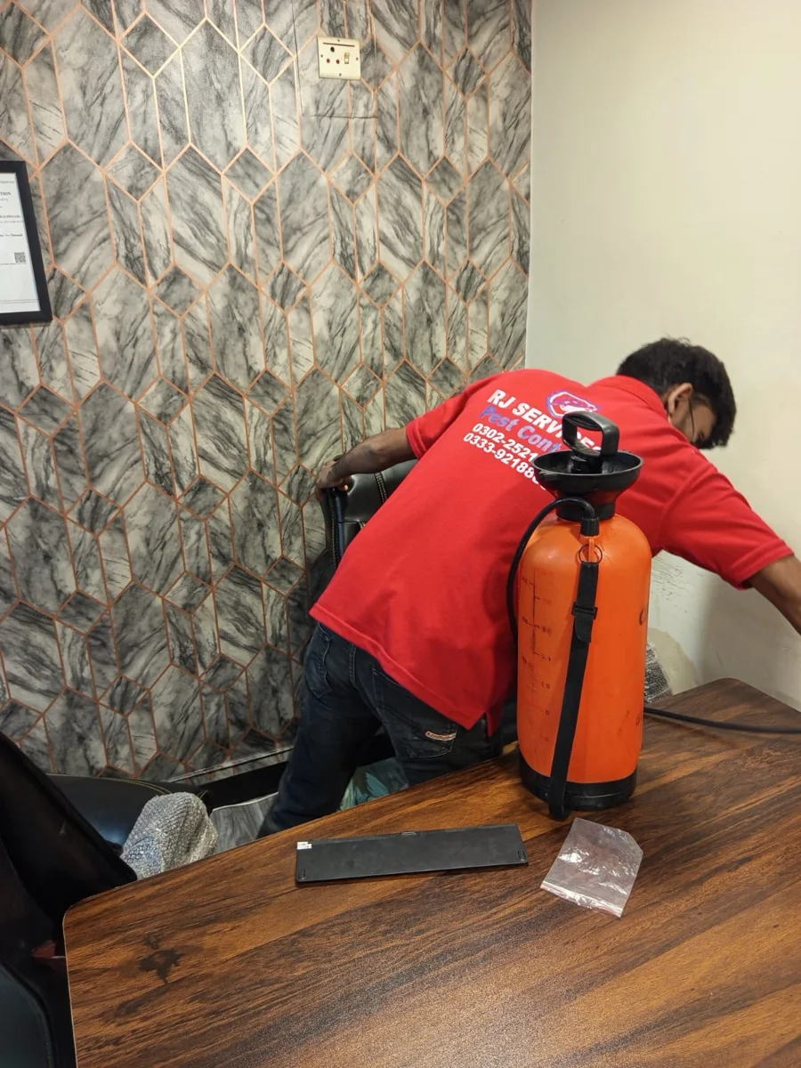 Working around office furniture — Rana Jees Fumigation Services service team